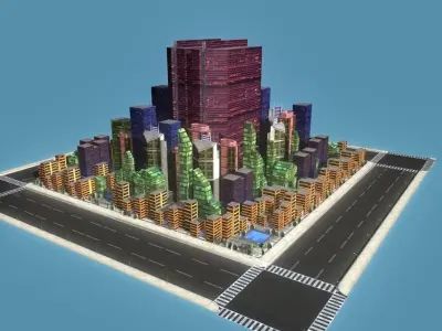 Sci-Fi City Block  Low-poly 3D model