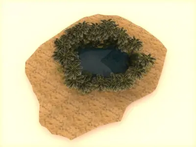 Low Poly oasis desert island with palm trees Low-poly 3D model
