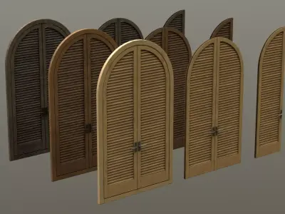 Louvered Wooden Door - 3 type of textures Low-poly 3D model
