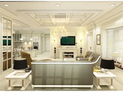 living and dining 2 3D model