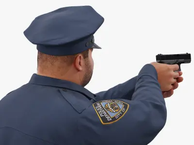  Overweight NYPD Officer Aiming Handgun Fur 