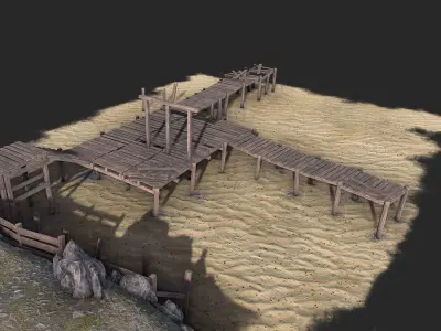 Wooden Pier Low-poly 3D model
