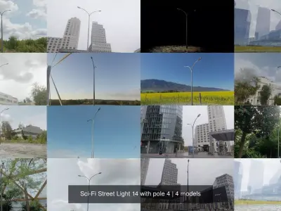 Sci-Fi Street Light 14 with pole 4 3D Model Pack