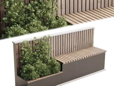 Urban Environment Urban Furniture Green Benches Set Plants Tree 3D model