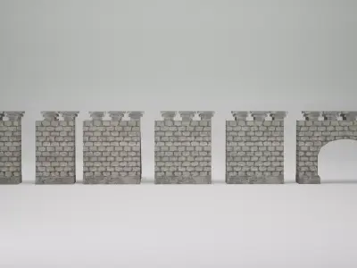 Medieval Walls and Gate  Low-poly 3D model