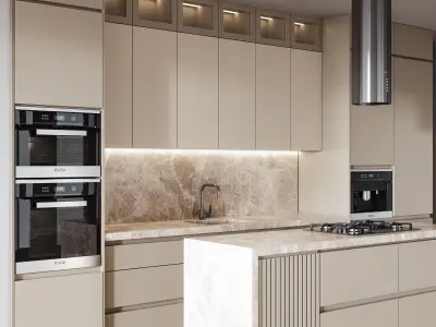 Kitchen007 modern kitchen with cabinets and wooden floors Low-poly 3D model