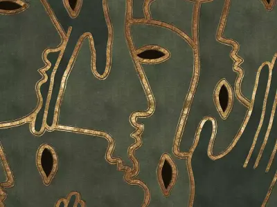 Luxe Line Art Faces Mural Texture  Texture
