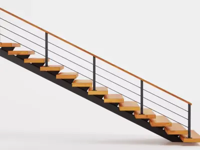 Straight Staircase V1 - Wooden Interior Stairs Low-poly 3D model