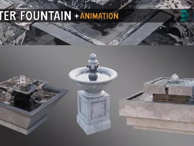 3 Animated Water Fountain Set 3D model