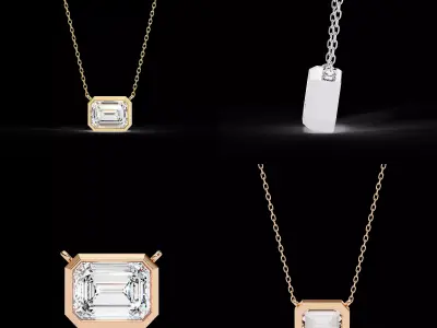 Emerald Cut Gold and Silver Pendant CAD Design STL 3DM 3D print model