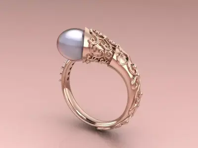 Pearl Bypass Ring jewelry 3D model - for Her 3D print model