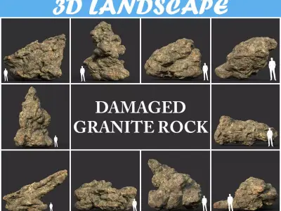 Low poly Damaged Granite Rock 200101 Low-poly 3D model