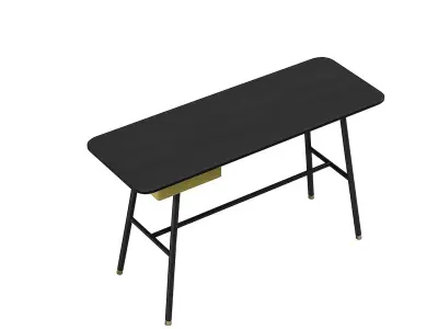 Modern Black Desk 3D  Office Furniture with Gold Details Free 3D model