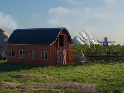 Stylized farm house village scene landscape  3D model