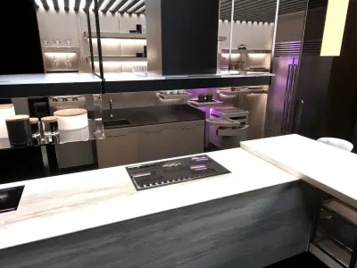 Kitchen with lighting and shelves 3D model