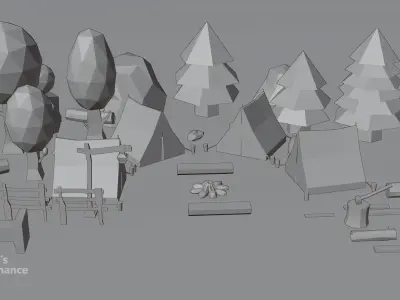 Camp 3D Model - Low Polygon Camp Asset Pack Low-poly 3D model