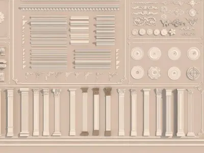 Collection stucco molding frame plaster column Low-poly 3D model