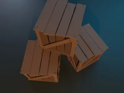 Stylized wooden box  low poly Low-poly 3D model