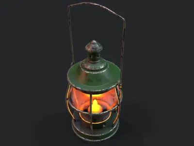 Stylized medieval kerosene lamp Low-poly 3D model