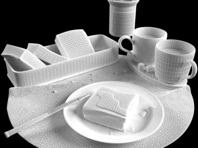 breakfast piece of chocolate cake on plate 3D model