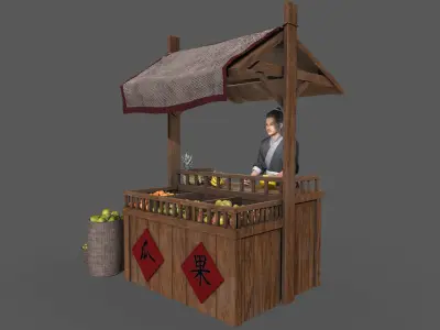Fruit stand Low-poly 3D model