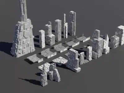 33 Low Poly Scifi Buildings  3D model