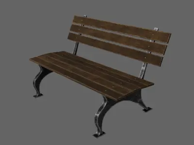Bench old wooden street Low-poly 3D model