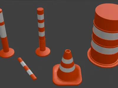 Traffic Cones And Barricades Set 3D model