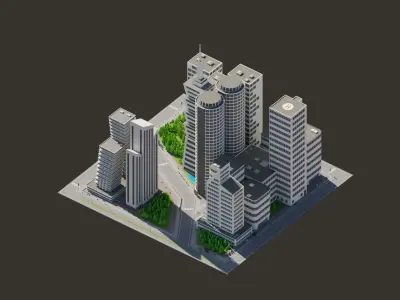 Cityscape 01 Low-poly 3D model