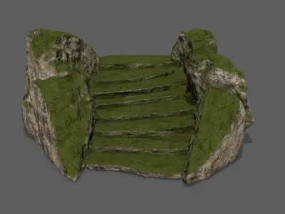 Mossy Rock Stair Low-poly 3D model