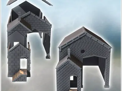 Brick workshop with large access door and annex with staircase 4 3D print model