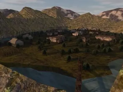 Low Poly AR VR Game ready destroyed village 3d model Low-poly 3D model