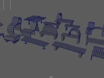 Low Poly Bench Pack Low-poly 3D model
