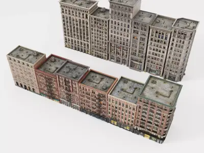 City apartment building package Low-poly 3D model