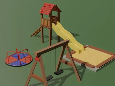 Playground set sandbox and slide 3D model