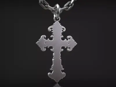 Gothic Ornamental Cross Medieval Royal Lily Pendant 3D print model