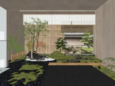 Japanese Modern - style Courtyard Landscape Design 3D model