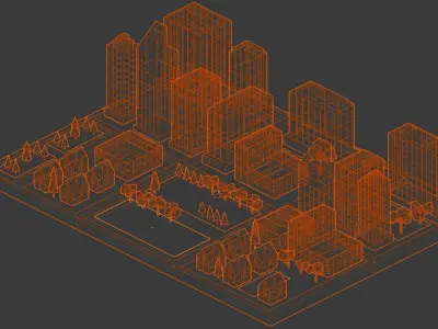 Isometric city Low-poly 3D model
