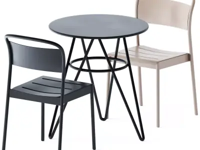Self Table by TrabA and Linear Steel Side Chair by Muuto 3D model