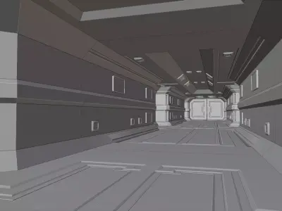 Spaceship corridor Low-poly 3D model