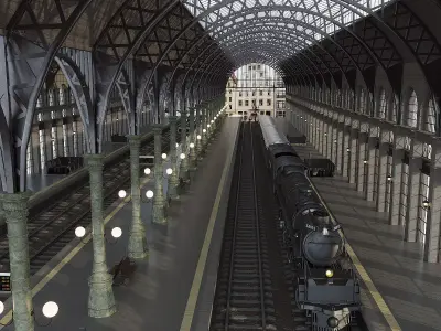 Train Station Low-poly 3D model