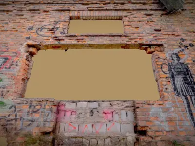 Girl on the brick wall of the demolished factory 3D model