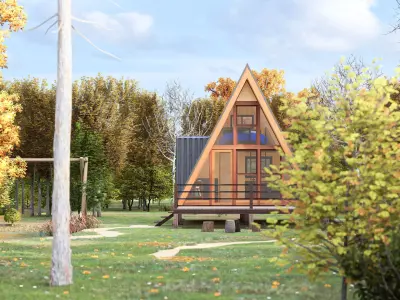 Timber Frame Architectural a frame house with structural details 3D model