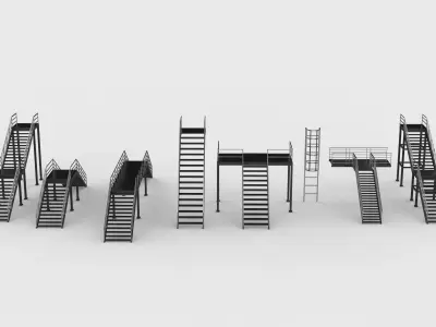 modular industrial stairs set 02  3D model