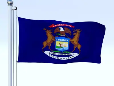 Animated Michigan Flag Low-poly 3D model