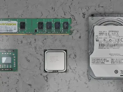 HDD - Processor - RAM Module Low-poly 3D model