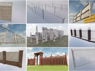 Fence Collection brick with two iron balls 3D Model Pack