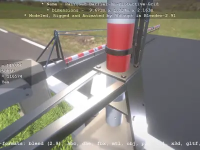 Railroad Barrier 8m with Protective Grid High and Low-Poly 3D Model Pack