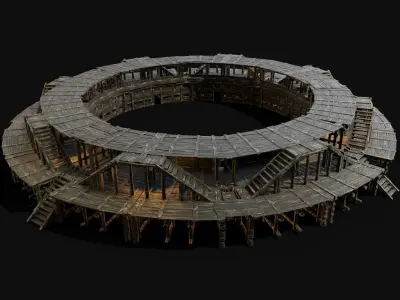 ARENA FIGHT BATTLE WOODEN MEDIEVAL STANDS CONSTRUCTION AAA Low-poly 3D model