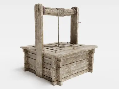 PBR old damaged wooden water well da1 Low-poly 3D model